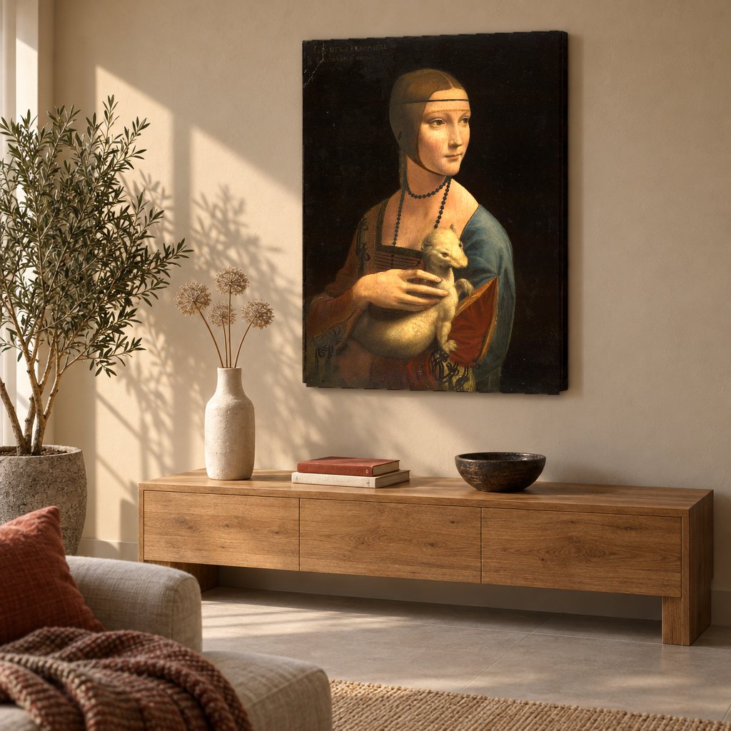 Obraz na plátně Dáma s hranostajem – Leonardo da Vinci v obývacím pokoji
