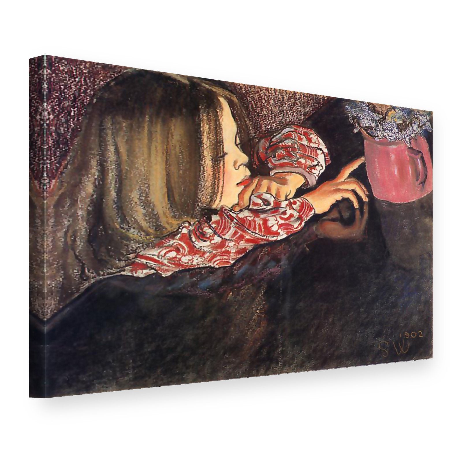 Obraz na plátně Dívka s vázou květin – Stanisław Wyspiański, 3D pohled