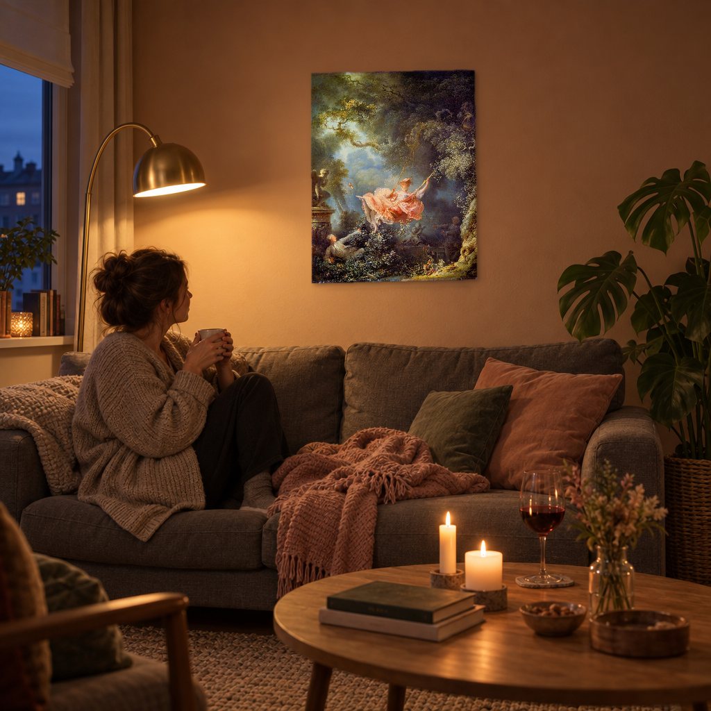 Obraz na plátně Houpačka – Jean-Honoré Fragonard v obývacím pokoji