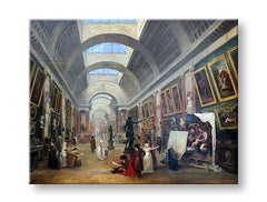 Obraz galerie Louvre visí v moderním interiéru nad dřevěnou konzolí s vázou a svíčkou, což dodává místnosti klasický šarm Papilora.