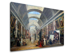 Obraz galerie Louvre visí v moderním interiéru nad dřevěnou konzolí s vázou a svíčkou, což dodává místnosti klasický šarm Papilora.