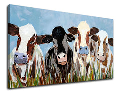 Pop art obraz na plátně s motivem KRAVY, obloha, krajina, vesmír v bílo-hnědých odstínech, veselá atmosféra, příroda, vhodný do kuchyně | Obraz na plátně KRAVY – produkt