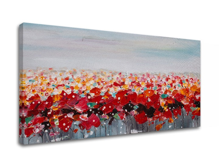 Detailní náhled kompozice s množstvím drobných, barevných květů na šedém pozadí, Papilora.
