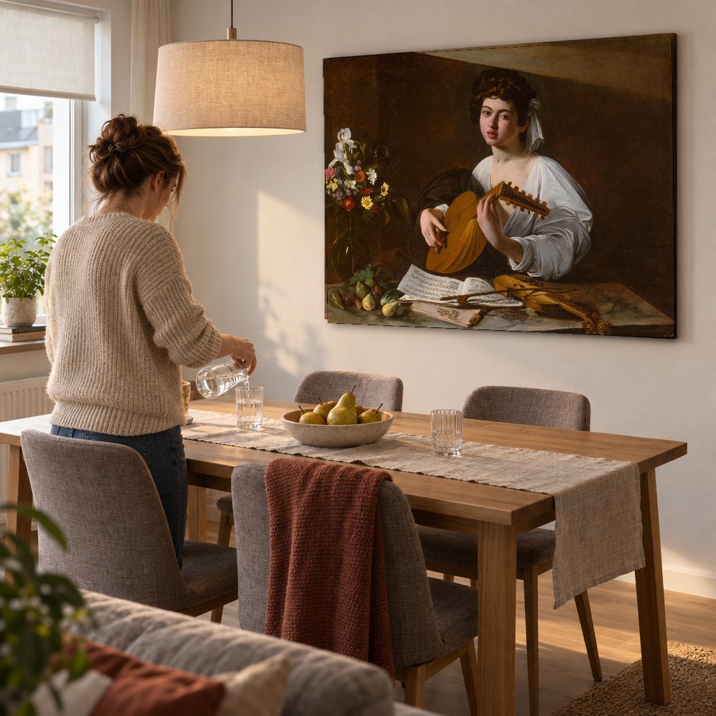 Obraz na plátně Loutnista – Caravaggio v jídelně