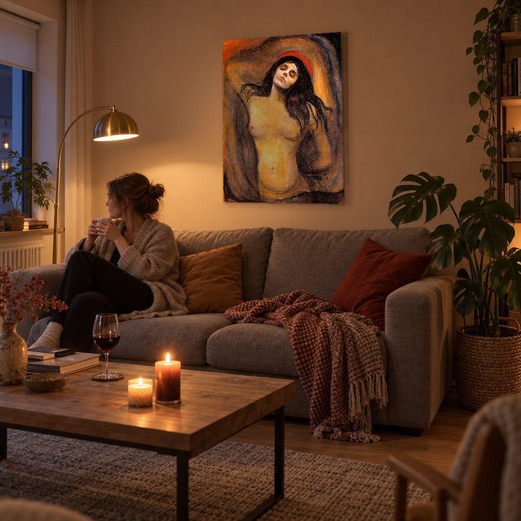 Obraz na plátně Madona – Edvard Munch v obývacím pokoji