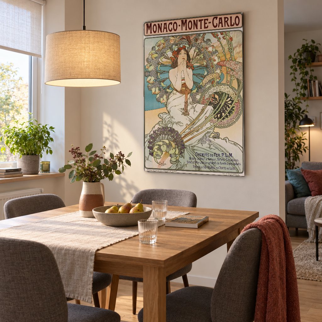Obraz na plátně Monako Monte Carlo – Alfons Mucha v jídelně