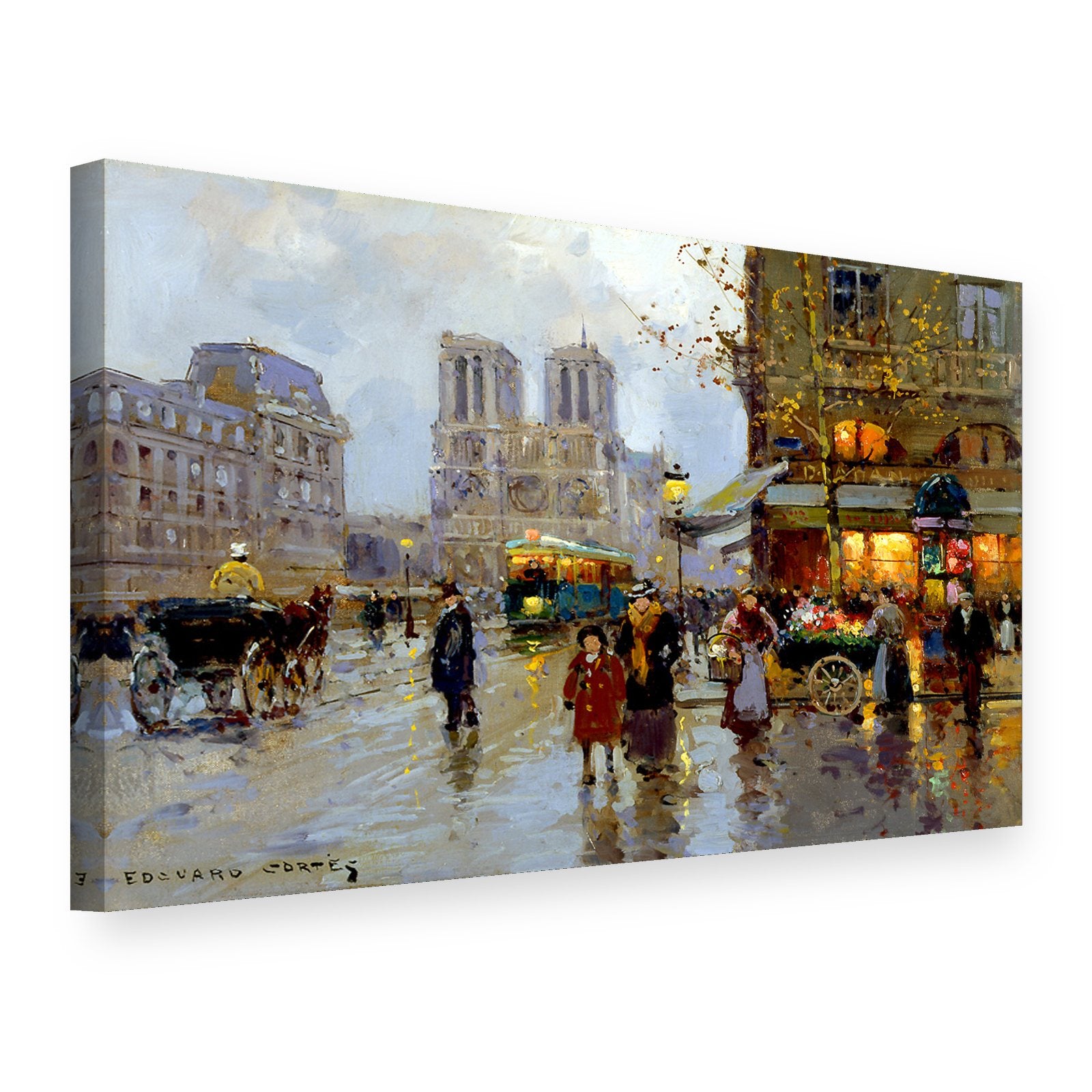 Obraz na plátně Náměstí Saint-Michel a Notre-Dame – Édouard Cortès, 3D pohled