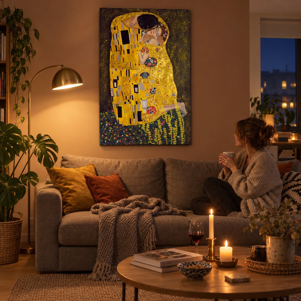 Obraz na plátně Polibek – Gustav Klimt v obývacím pokoji