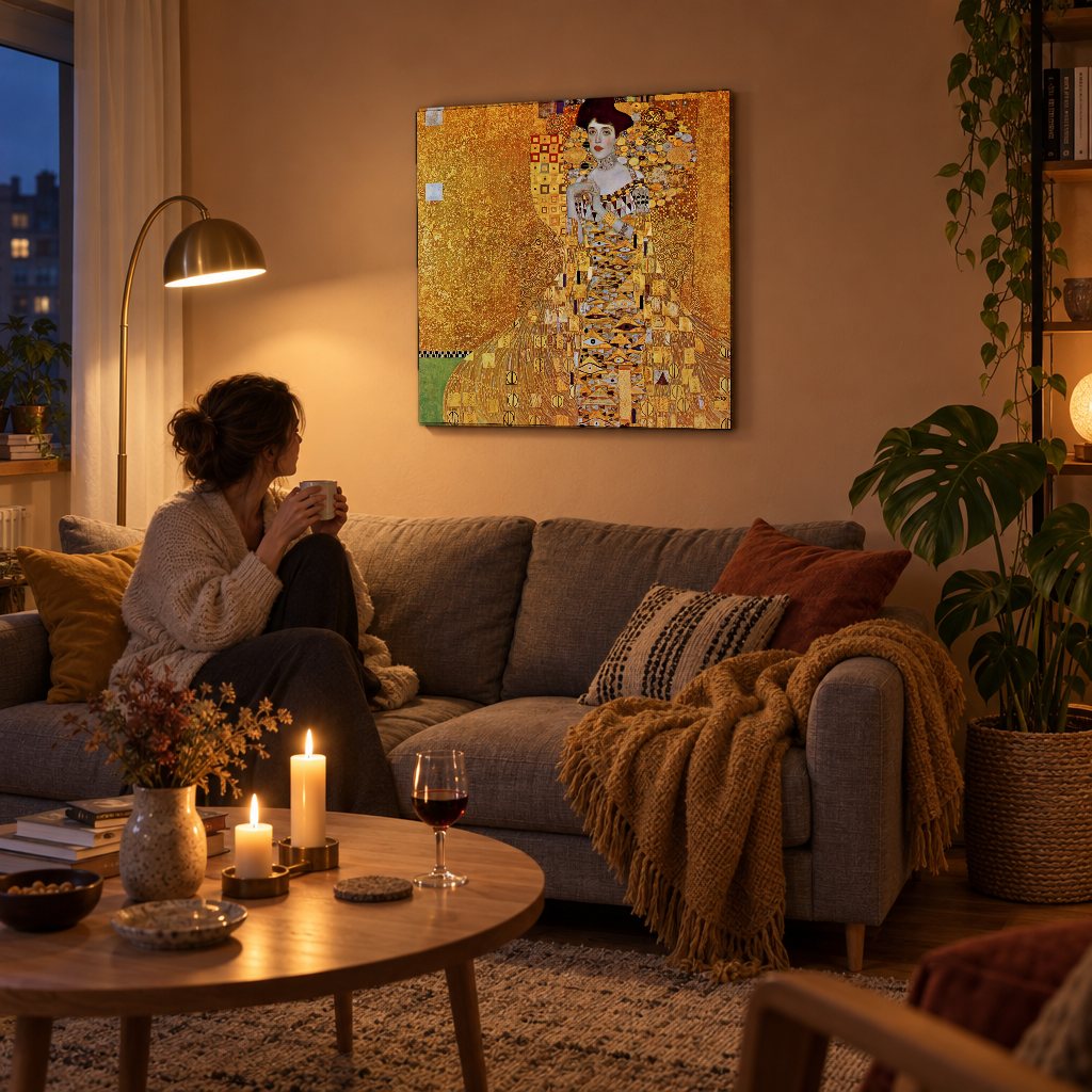 Obraz na plátně Portrét Adele Bloch-Bauerové – Gustav Klimt v obývacím pokoji