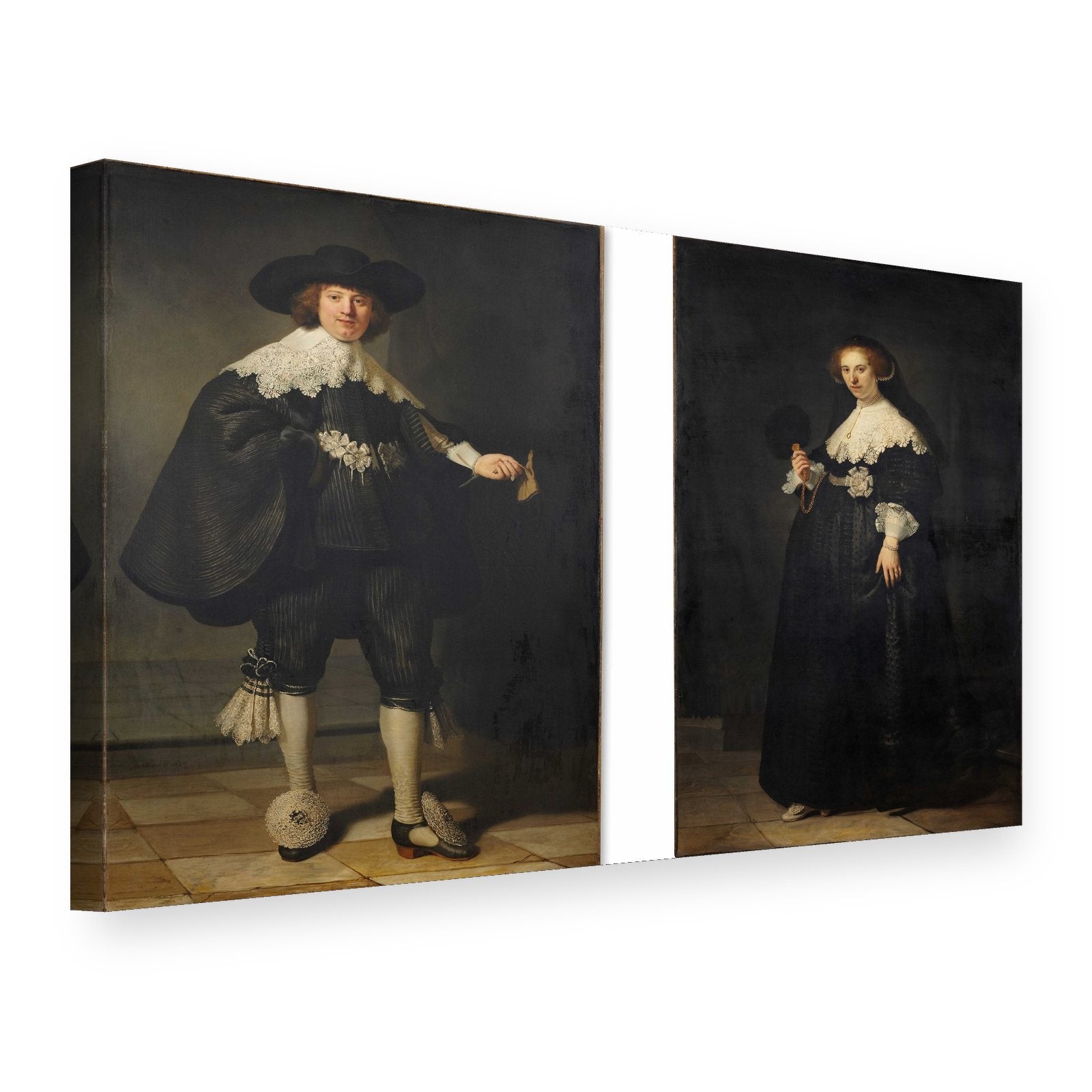 Obraz na plátně Portréty Martena Soolmanse a Oopjen Coppitové – Rembrandt, 3D pohled