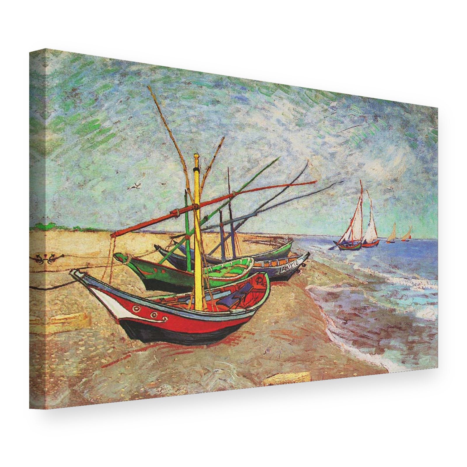 Obraz na plátně Rybářské čluny na pláži v Saintes-Maries – Vincent van Gogh, 3D pohled