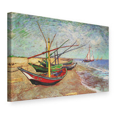 Obraz na plátně Rybářské čluny na pláži v Saintes-Maries – Vincent van Gogh, 3D pohled