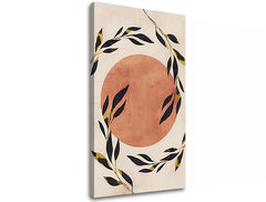 Art deco obraz na plátně s motivem SLNKO 002, listy, větve, slunce, měsíc v béžovo-zlatých odstínech, klidná atmosféra, příroda a elegance – produkt