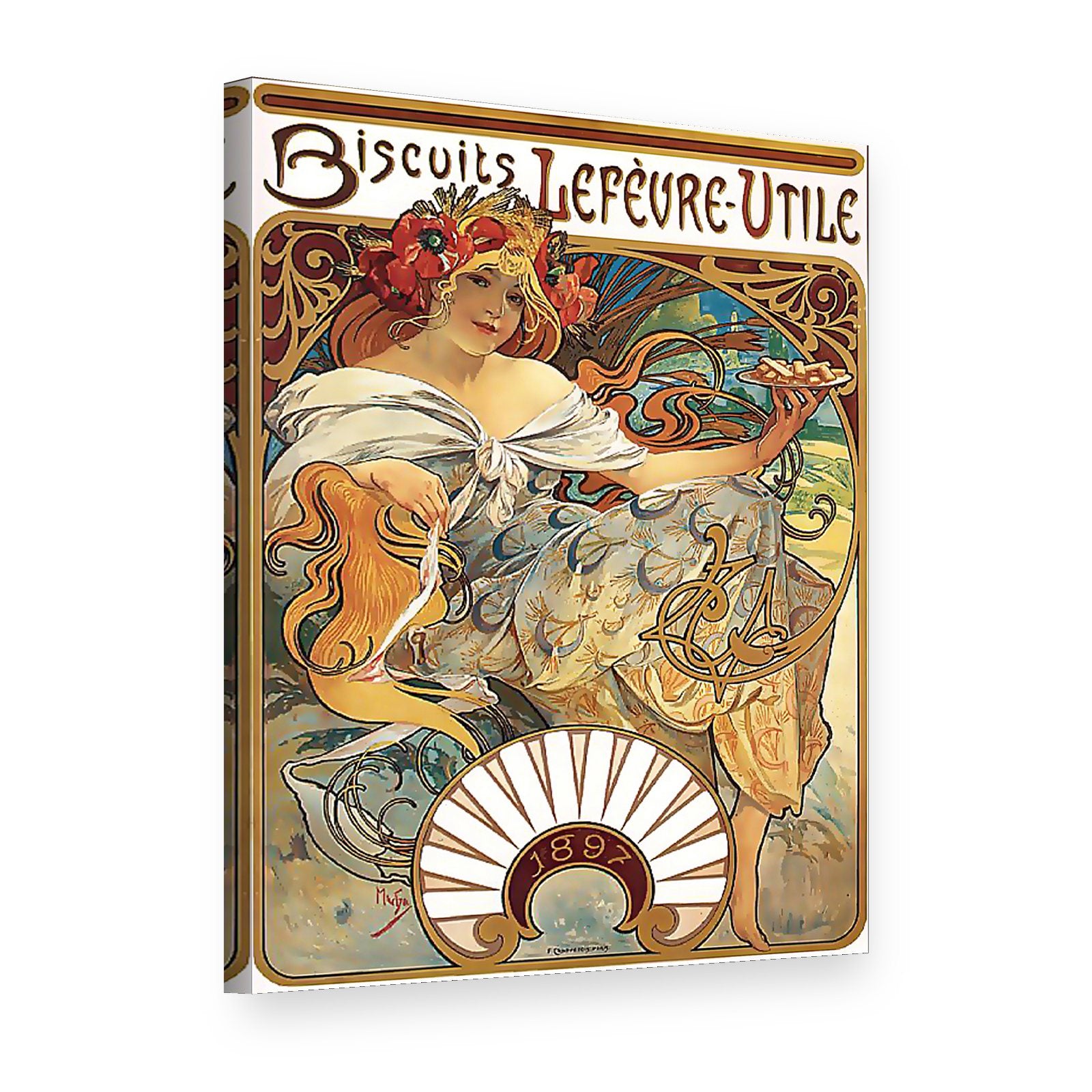 Obraz na plátně Sušenky Lefèvre-Utile – Alfons Mucha, 3D pohled