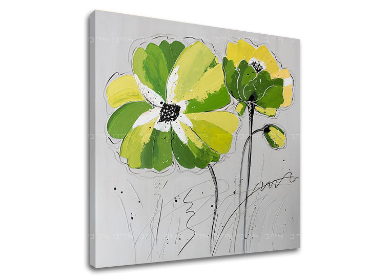 Pop art obraz na plátně s motivem květy, máky, dětský motiv, příroda v bílo-šedých odstínech, veselá atmosféra, příroda a jarní atmosféra, vhodný do obývacího pokoje – hlavní