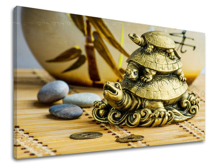 Klasický obraz na plátně s motivem FENG SHUI, příroda v béžovo-zlatých odstínech, klidná atmosféra, příroda, vhodný do obývacího pokoje | Obraz na stěnu FENG SHUI – hlavní