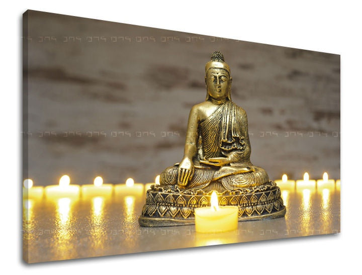 Klasický obraz na plátně s motivem FENG SHUI, příroda v zlatých odstínech, klidná atmosféra, duchovnost a vnitřní klid, vhodný do obývacího pokoje – hlavní