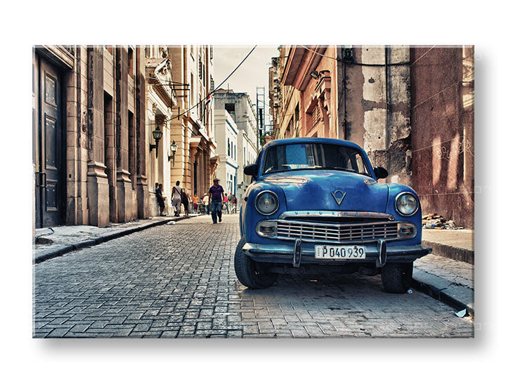 Vintage obraz na plátně s motivem MOTO, automobil, mapa, městský motiv v béžovo-modrých odstínech, nostalgická atmosféra, vhodný do kanceláře – hlavní