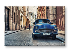 Vintage obraz na plátně s motivem MOTO, automobil, mapa, městský motiv v béžovo-modrých odstínech, nostalgická atmosféra, vhodný do kanceláře – hlavní