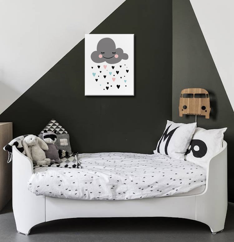 V boho stylu obraz s motivem PRO DĚTI, dé��ť, dětský motiv v bílo-šedých odstínech | Obraz na stěnu PRO DĚTI, láska a sny – náhled
