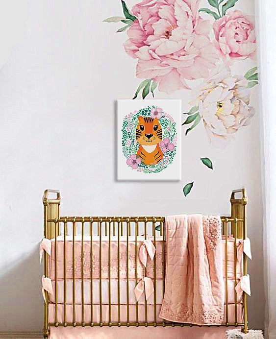 V boho stylu obraz s motivem PRO DĚTI, listy, květy v bílo-oranžových odstínech | Obraz na stěnu PRO DĚTI, příroda a dětství – náhled