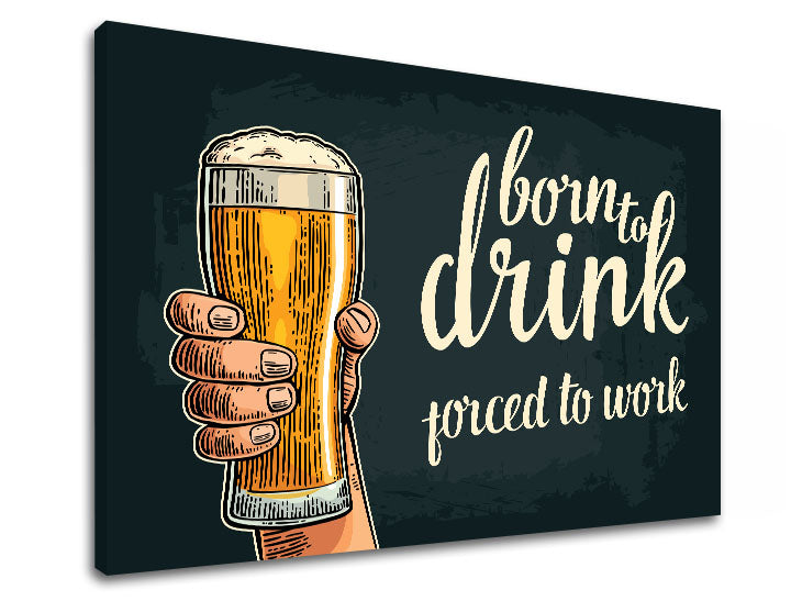 Minimalistický obraz na plátně v bílo-béžových odstínech, vhodný do kuchyně | Obraz na stěnu s textom Born to drink – produkt