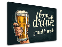Minimalistický obraz na plátně v bílo-béžových odstínech, vhodný do kuchyně | Obraz na stěnu s textom Born to drink – produkt