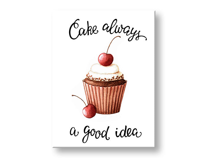 Moderní obraz na plátně s motivem příroda v bílo-hnědých odstínech, veselá atmosféra, vhodný do kuchyně | Obraz na stěnu s textom Cake always a good idea – hlavní