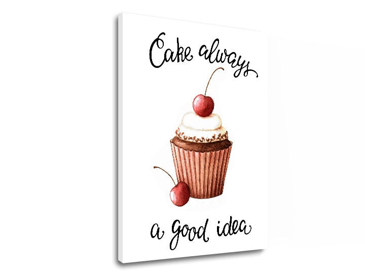 Moderní obraz s motivem příroda v bílo-hnědých odstínech | Obraz na stěnu s textom Cake always a good idea – náhled