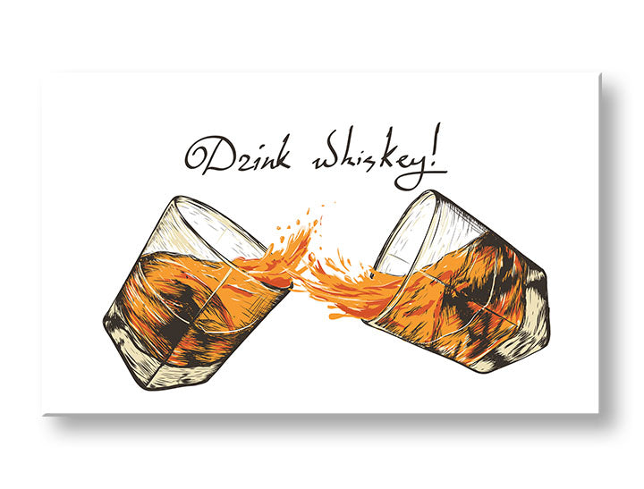 Industriální obraz na plátně s motivem krajina v bílo-černých odstínech, veselá atmosféra, oslava | Obraz na stěnu s textom Drink whiskey – hlavní