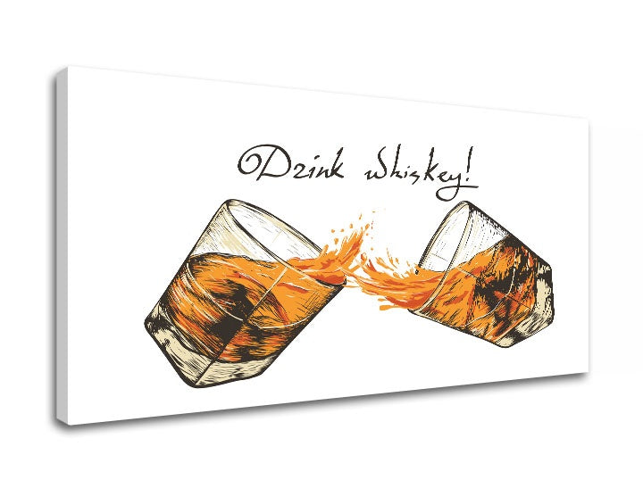 Industriální obraz s motivem krajina v bílo-černých odstínech | Obraz na stěnu s textom Drink whiskey, oslava – náhled