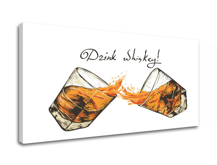 Industriální obraz na plátně s motivem krajina v bílo-černých odstínech, veselá atmosféra, oslava | Obraz na stěnu s textom Drink whiskey – produkt