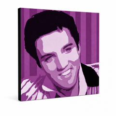 Ručně malovaný obraz POP Art Elvis Presley 1 kus el4 – 3D vizualizace ručně malovaného plátna na bílém pozadí. Dominantní barvy: fialová, bílá, černá.