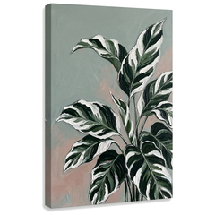 Obraz s listy tropické rostliny na plátně s 3D strukturou, detail dřevěného rámu a umělecké zpracování Premium Art od značky Papilora.