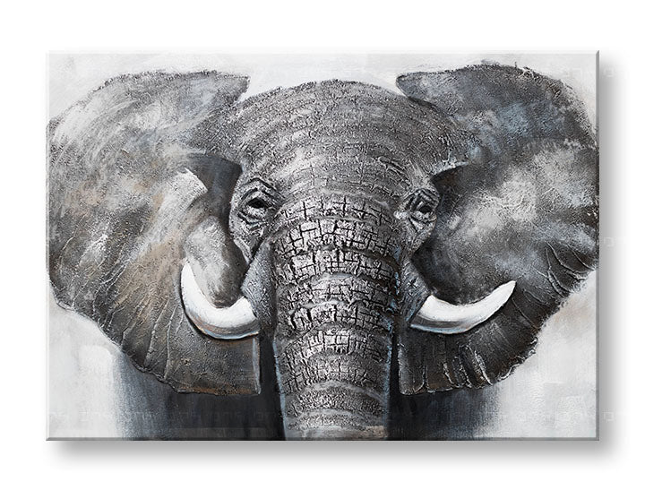 Ručně malovaný obraz na zeď SLON 100x70 cm – 3D perspektiva canvasu na dřevěném rámu | 100 % originál | akryl na plátně ARTMIE | Papilora.sk