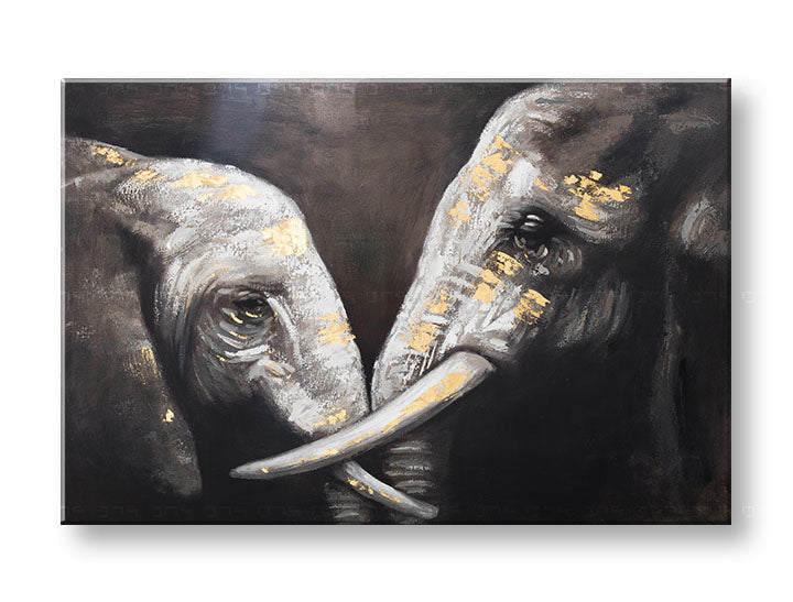 Ručně malovaný obraz na zeď SLONI 120x80 cm – 3D perspektiva canvasu na dřevěném rámu | 100 % originál | akryl na plátně ARTMIE | Papilora.sk