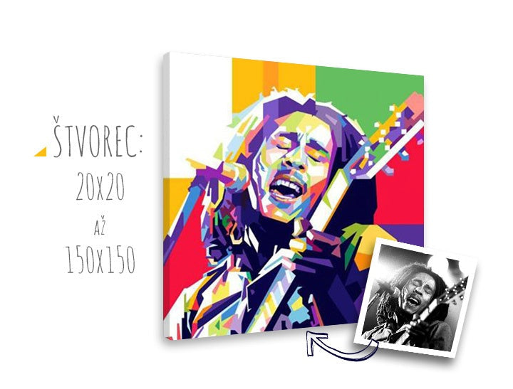 Pop art obraz na plátně s motivem kytara, mikrofon, lidé v bílo-fialových odstínech, energická atmosféra, rock and roll, vhodný do obývacího pokoje – hlavní