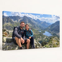 Panoramatický obraz z fotky hor na plátně na dřevěném rámu 2 cm, pohled z boku