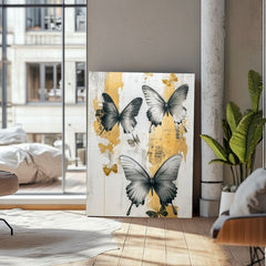 Moderní obraz na plátně s motivem y motýlů - Mystické Krídla, motýli v bílo-černých odstínech, elegantní atmosféra, příroda a elegance | Obrazy motýlů - Mystické Krídla – produkt, pohled 3
