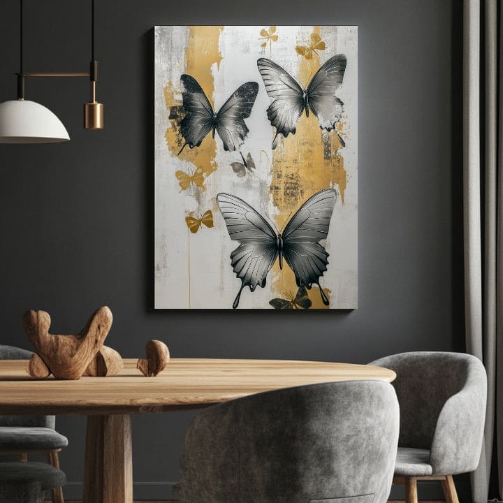 Moderní obraz na plátně s motivem y motýlů - Mystické Krídla, motýli v bílo-černých odstínech, elegantní atmosféra, příroda a elegance | Obrazy motýlů - Mystické Krídla – produkt, pohled 2