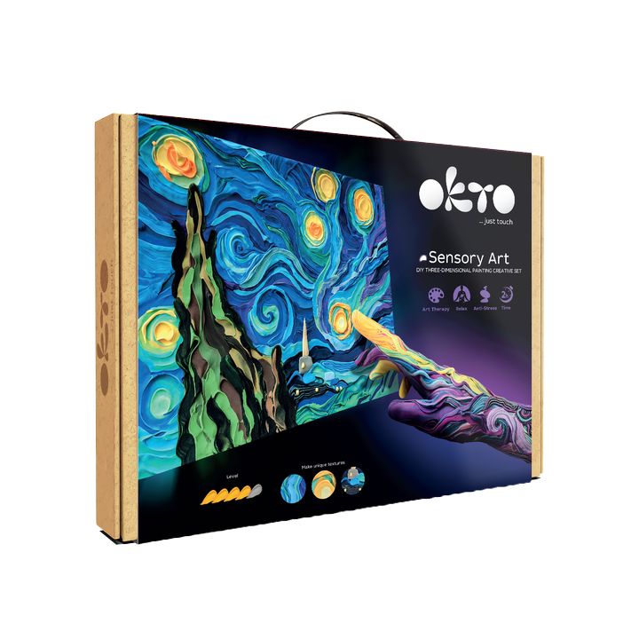 Moderní obraz na plátně v modro-zlatých odstínech, snová atmosféra, kreativita | OKTO kreativní 3D sada “Hviezdna obloha” 30 x 40 cm – hlavní
