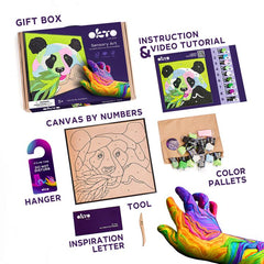 Moderní obraz na plátně s motivem bambus v zeleno-fialových odstínech, hravá atmosféra, příroda a kreativita | OKTO malování samotvrdnúcou hmotou 30 x 30 cm Panda – produkt, pohled 2