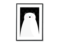 Ve skandinávském stylu obraz na plátně s motivem Happy Boy, příroda, zvíře v bílo-modrých odstínech, příroda, vhodný do dětského pokoje | Plakát na stěnu Happy Boy – hlavní