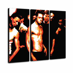 Ručně malovaný obraz POP Art Fight Club 3 díly FC2 – 3D vizualizace ručně malovaného plátna na bílém pozadí. Dominantní barvy: černá, oranžová, bílá.