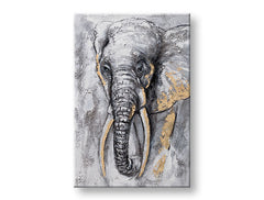 Ve skandinávském stylu obraz na plátně s motivem slon, mapa, příroda v bílo-béžových odstínech, příroda, vhodný do obývacího pokoje | Malovaný obraz na stěnu SLON – hlavní