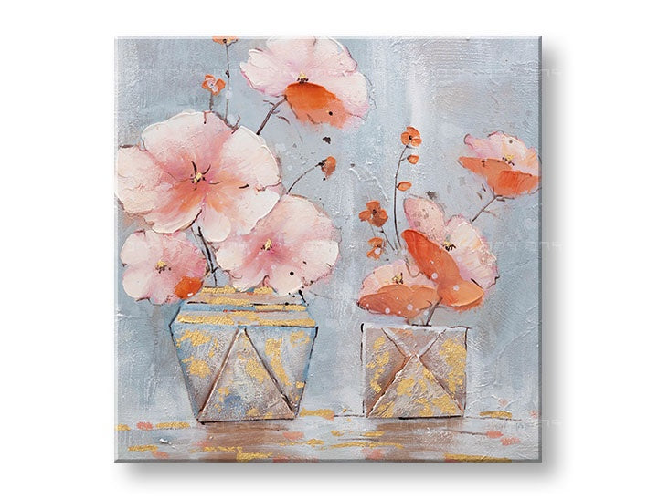 Malovaný nástěnný obraz KVĚTINY VE VÁZE 1dílný 60x60 cm CWF1863WE1