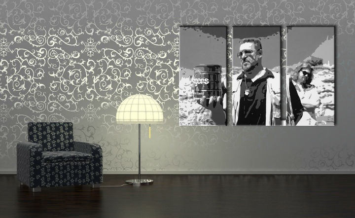 Pop art obraz s motivem Big Lebowski v bílo-šedých odstínech | Ručně malovaný POP Art obraz Big Lebowski, síla a moc – náhled