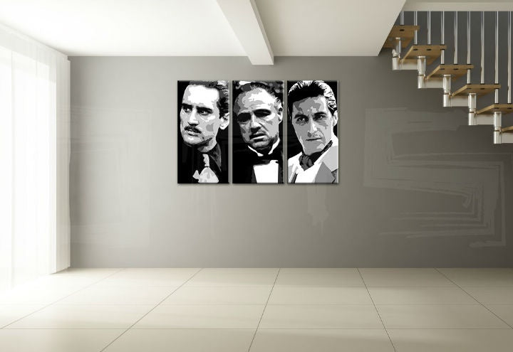 Ručně malovaný obraz s motivem GODFATHER v černo-bílých odstínech | Ručně malovaný POP Art obraz GODFATHER, rodina a síla a moc – náhled