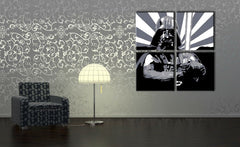 Detailní náhled kompozice s ikonickým motivem Darth Vadera v černé, bílé a šedé barvě Papilora.
