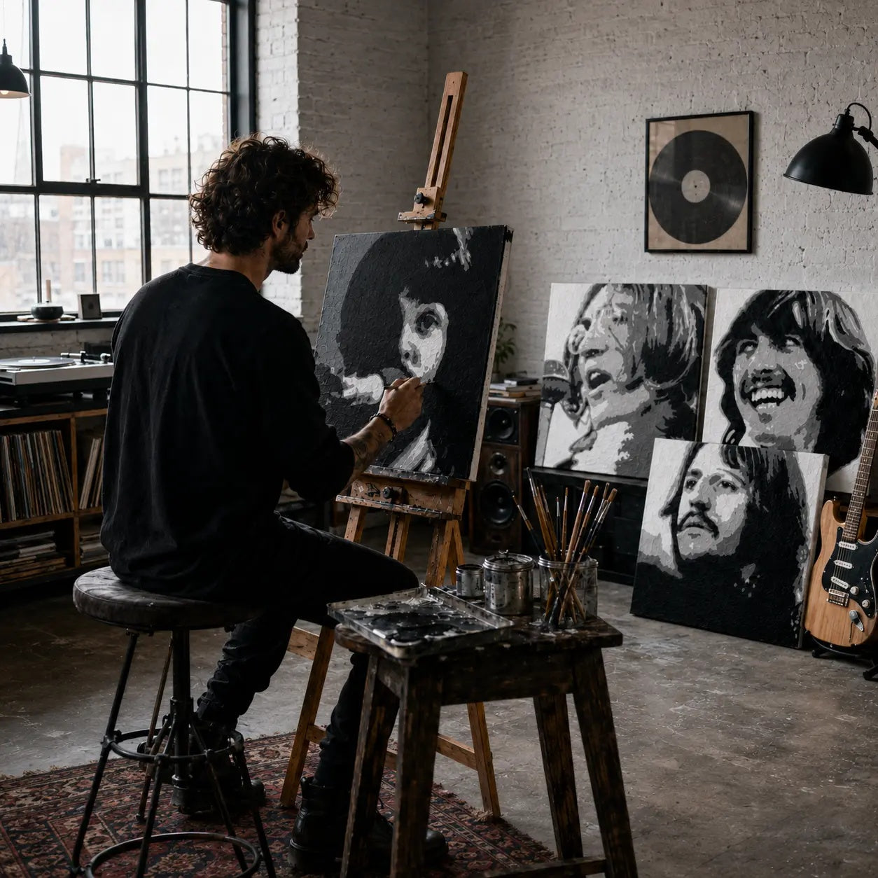 Ručně malovaný POP Art obraz Die Ärzte 1 dielny da – Papilora ateliér – ruční malování POP Art plátna. Dominantní barvy: černá, bílá.